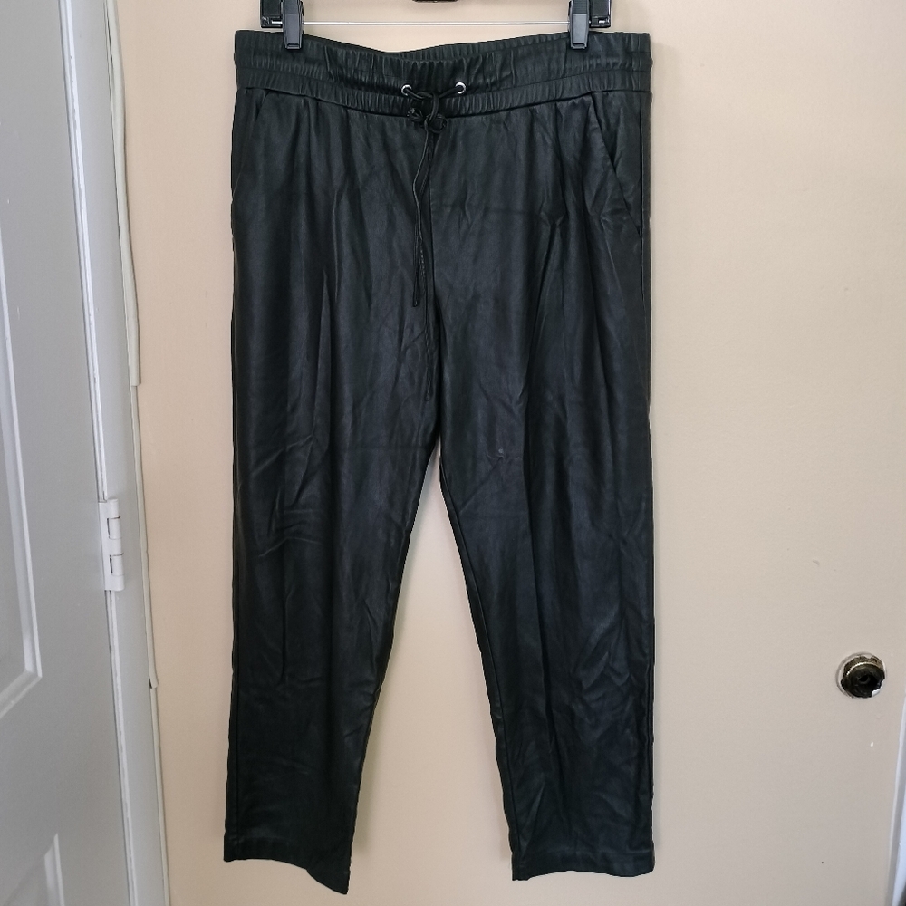 Loft Soft Black Faux Leather Straight Leg Pants L Concert Goth Rock Chic